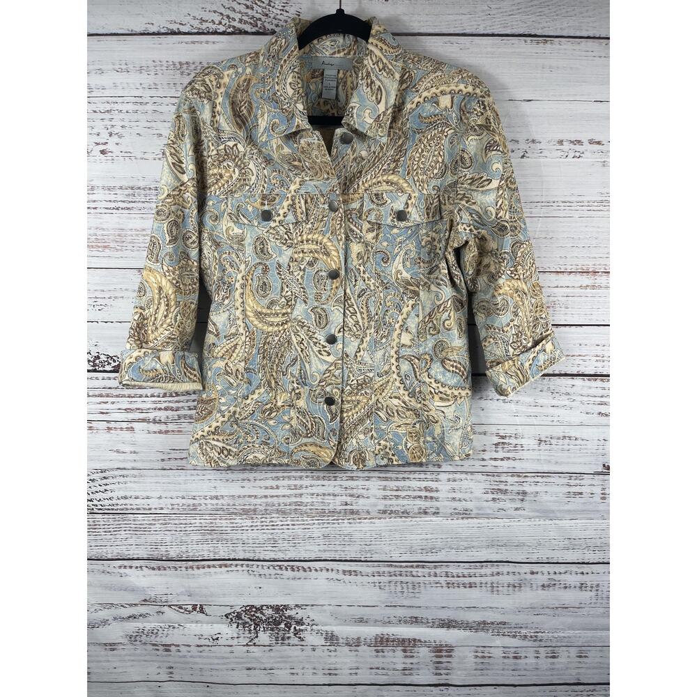 Analogy Jacket Womens Large Multicolor Paisley Snap Front Collared Lined Casual